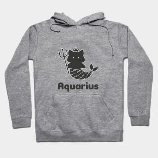 Aquarius Cat Zodiac Sign with Text (Black and White) Hoodie